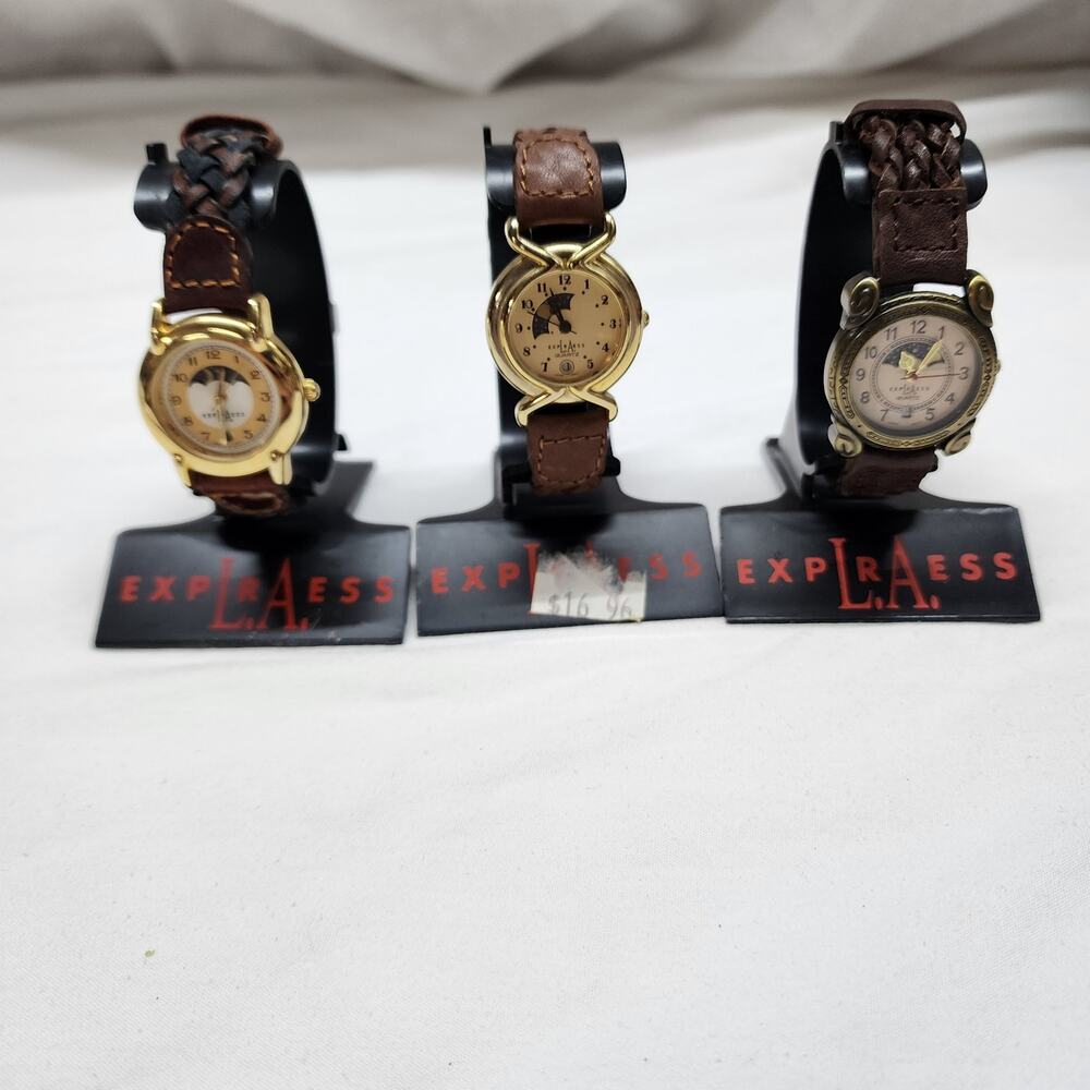 3 vintage LA Express Braided leather watches new all need batteries b46